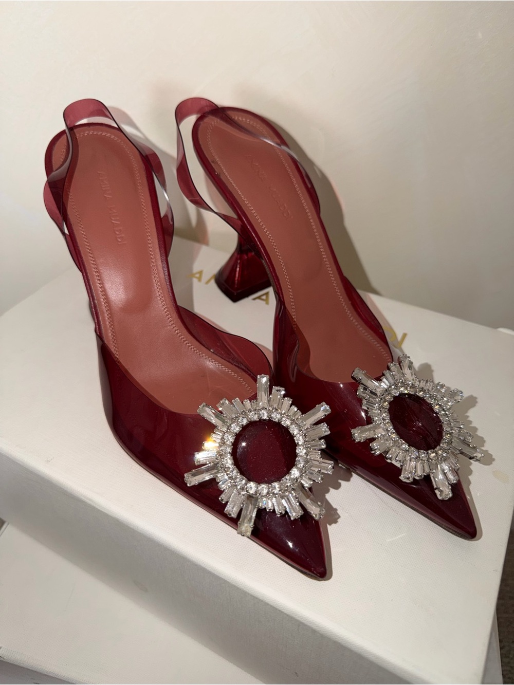 Amina Muaddi PVC Begum Bordeaux Slingback Pump Size 38